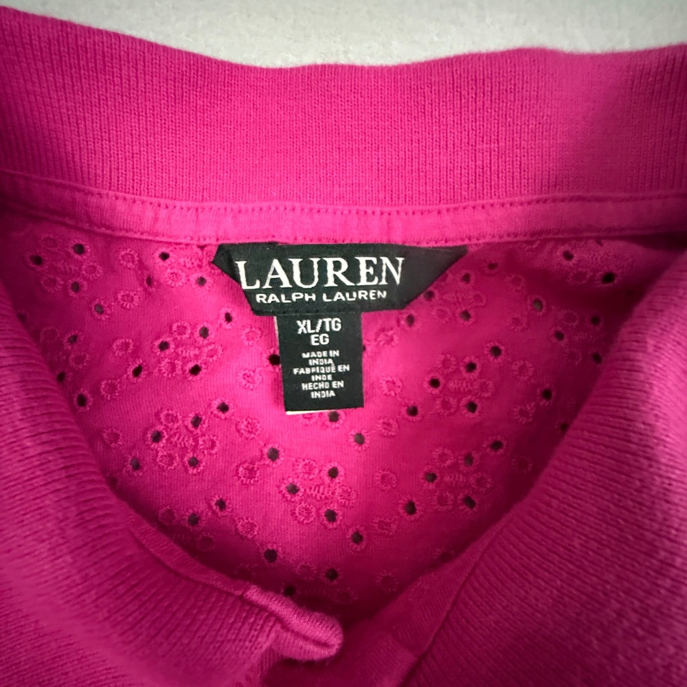 Lauren Ralph Lauren Pink Eyelet Polo Top - Picture 6 of 8